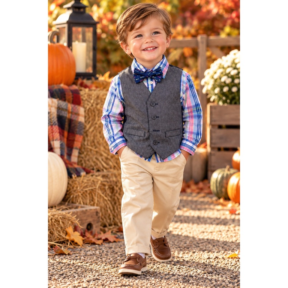 Toddler Boys Size 2T 4 Piece Suit Plaid Vest Bow Tie Wedding Holiday NWT